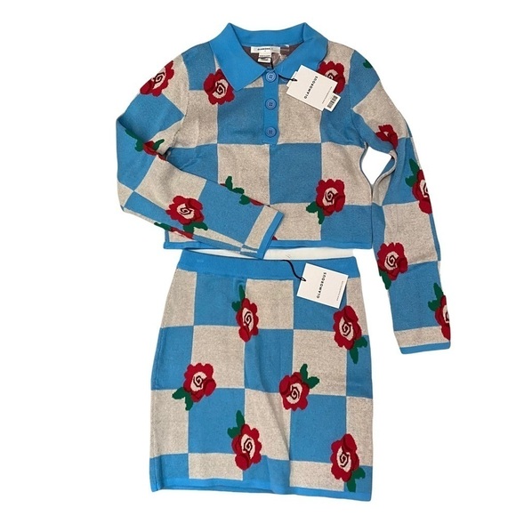 Glamorous Rose Checkerboard Top and Skirt Set Sz Med - Picture 3 of 13